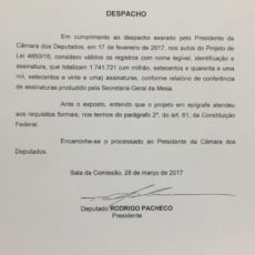 Câmara atesta assinaturas do PL das 10 Medidas