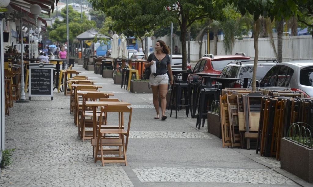 mesas vazias na calçada