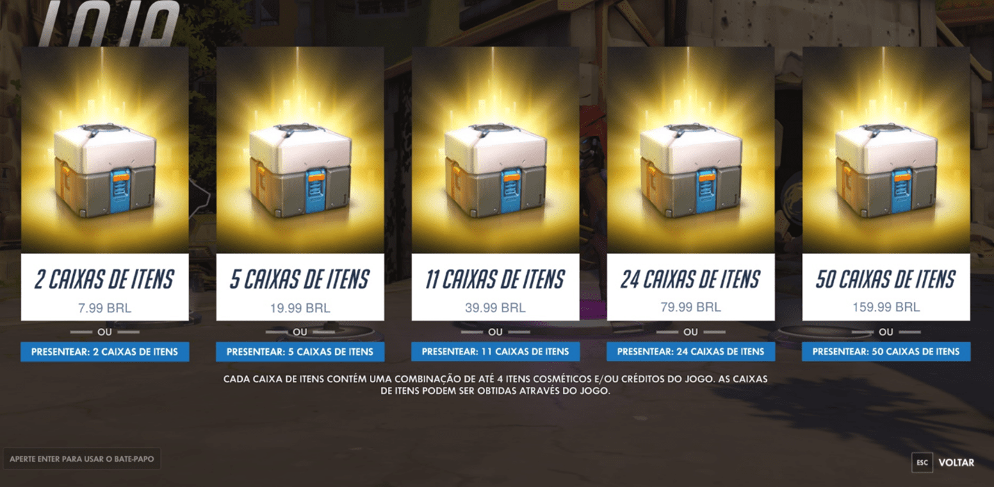 Imagem de loot boxes em jogo digital